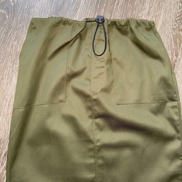 New XS Army Olive Green Cargo Skirt Midi Y2K 90's Grunge Adjustable Drawcord - Picture 2 of 5